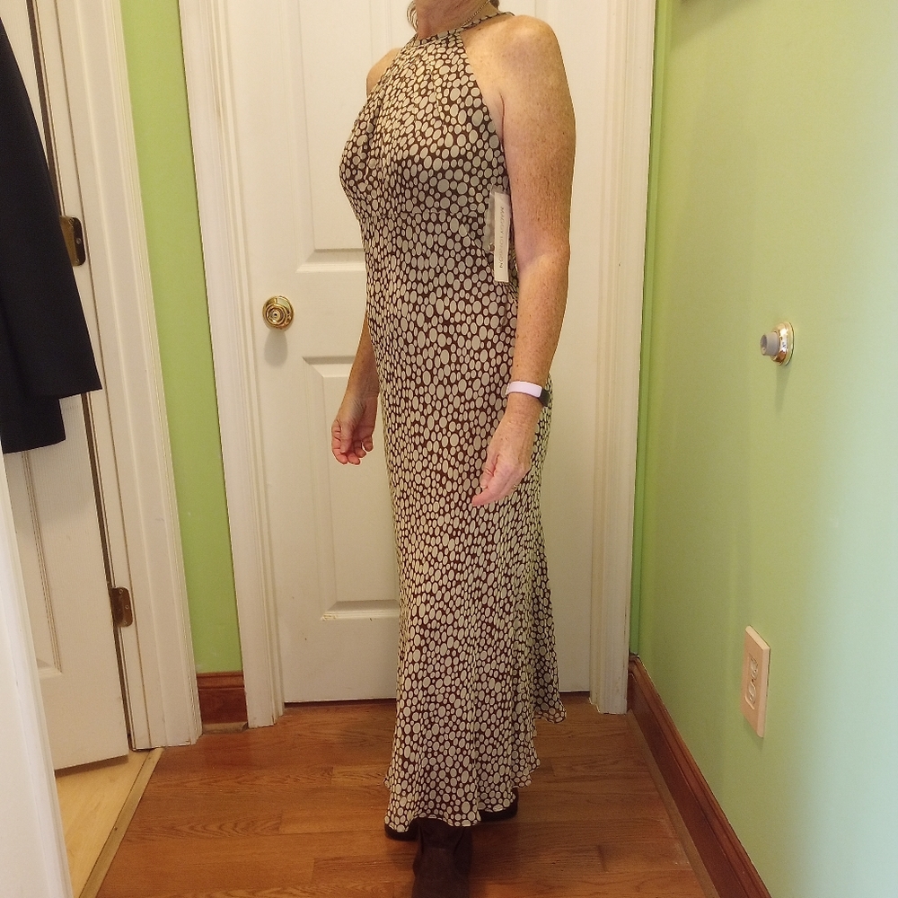 Maggy London NWT Adorable Polka Dot Dress, Sleeveless, Brown/Tan, Sz 8